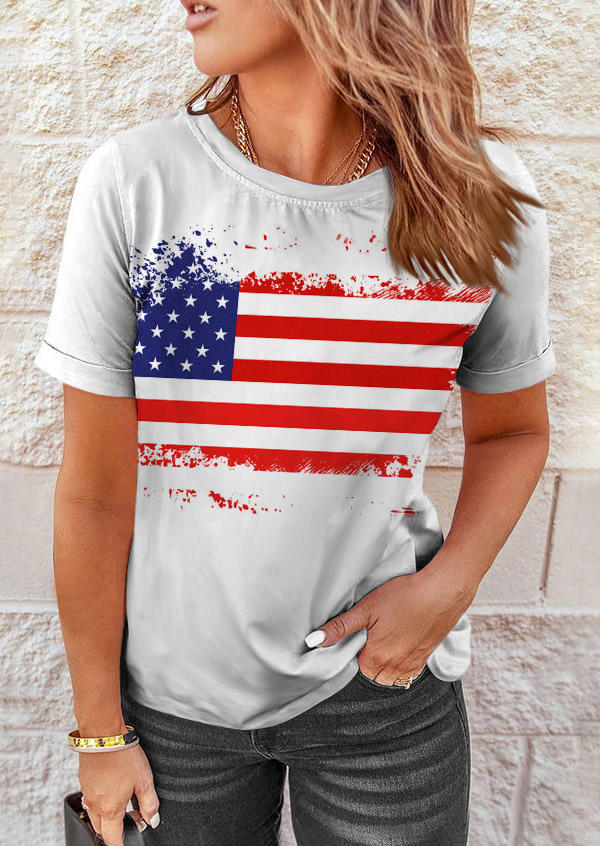 American Flag T-Shirt Tee - White