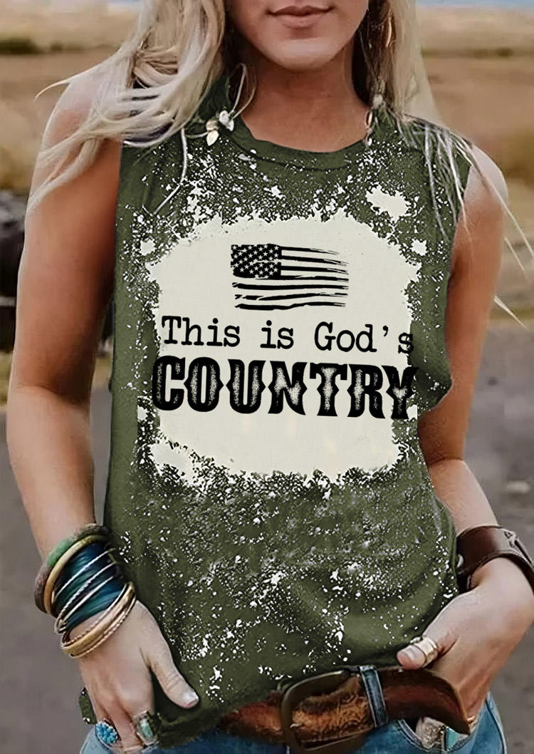 

This Is God's Country American Flag Tank - Army Green, SCM016782