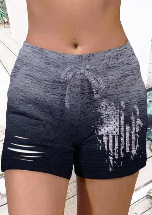 

American Flag Gradient Hole Hollow Out Shorts, Multicolor, SCM016789