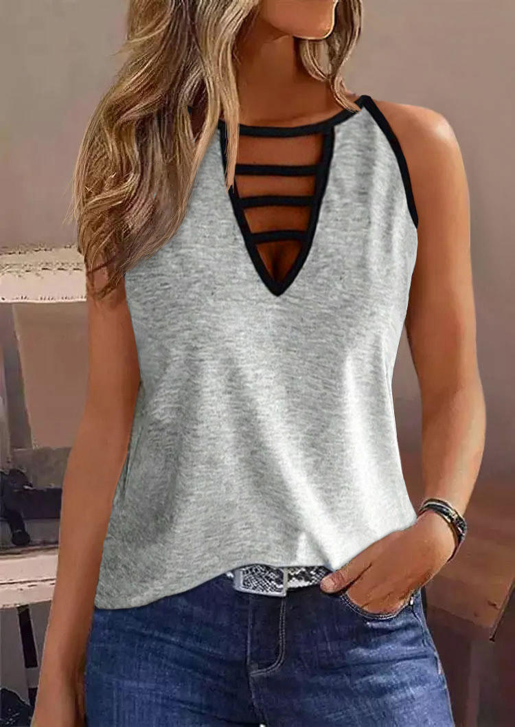 Hollow Out Keyhole Neck Tank - Gray