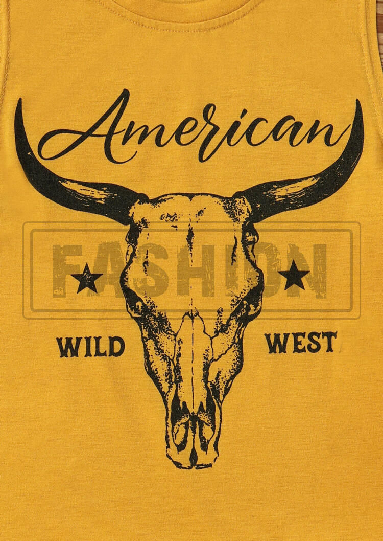 American Wild West Star Steer Skull Tank - Yellow
