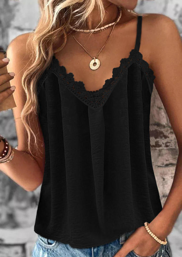

Ruffled Lace Splicing Camisole - Black, SCM016840