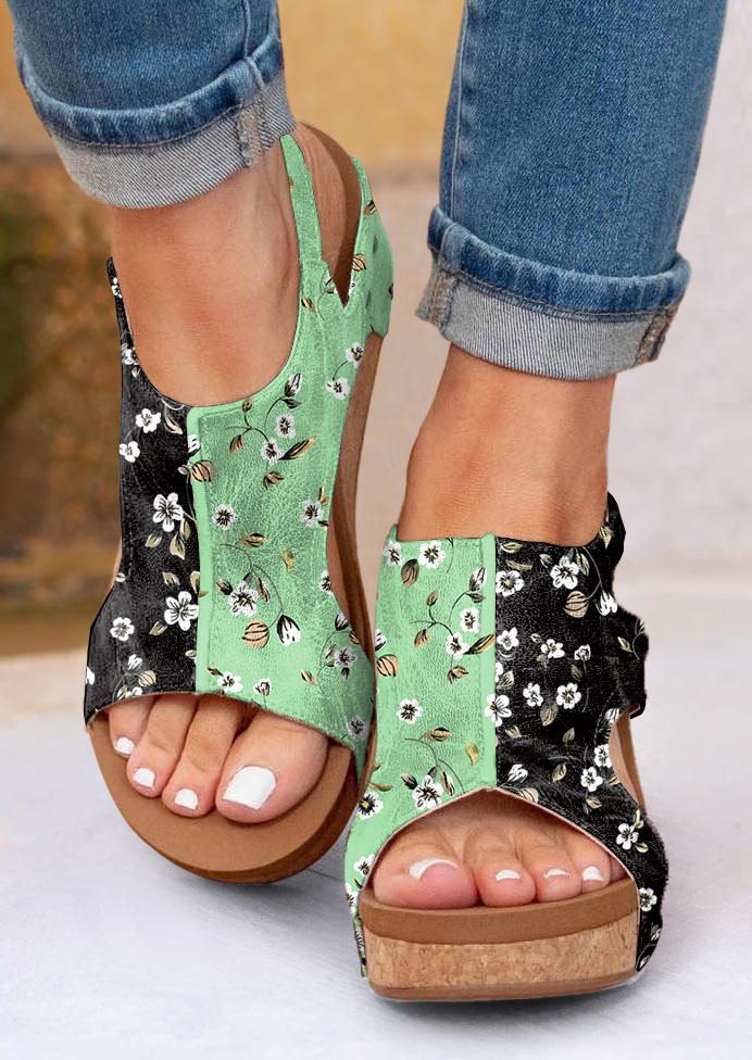 

Ditsy Floral Color Block Wedge Sandals, Multicolor, SCM016897
