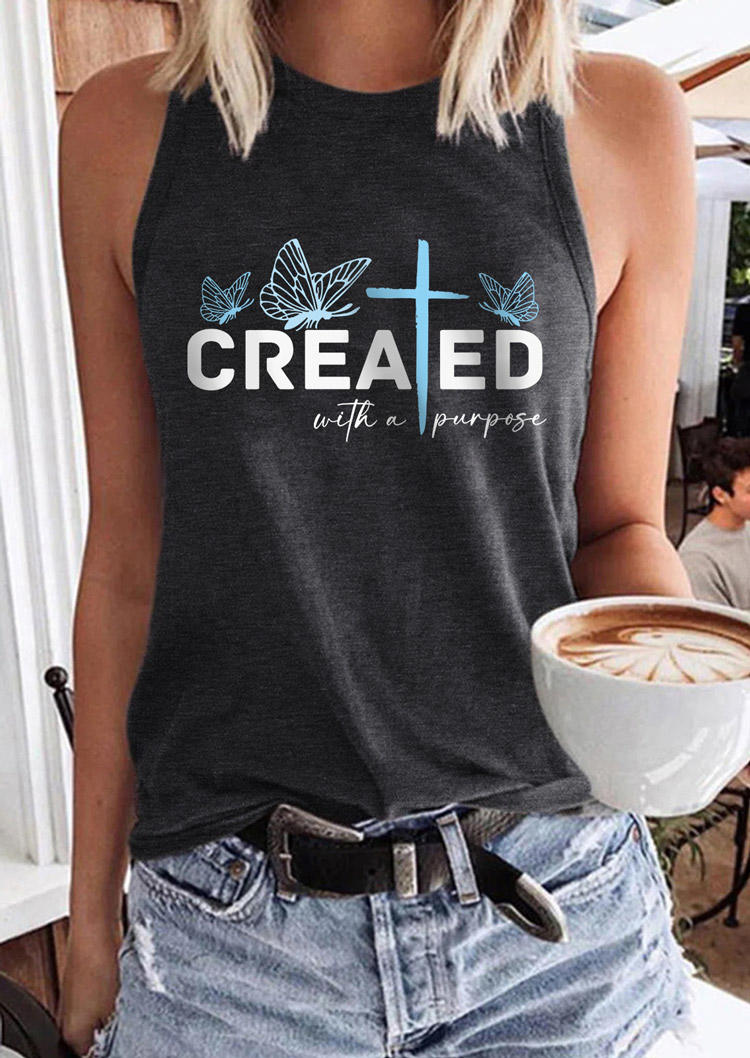 

Created With A Purpose Cross Butterfly Racerback Tank - Dark Grey, Gray, SCM016914
