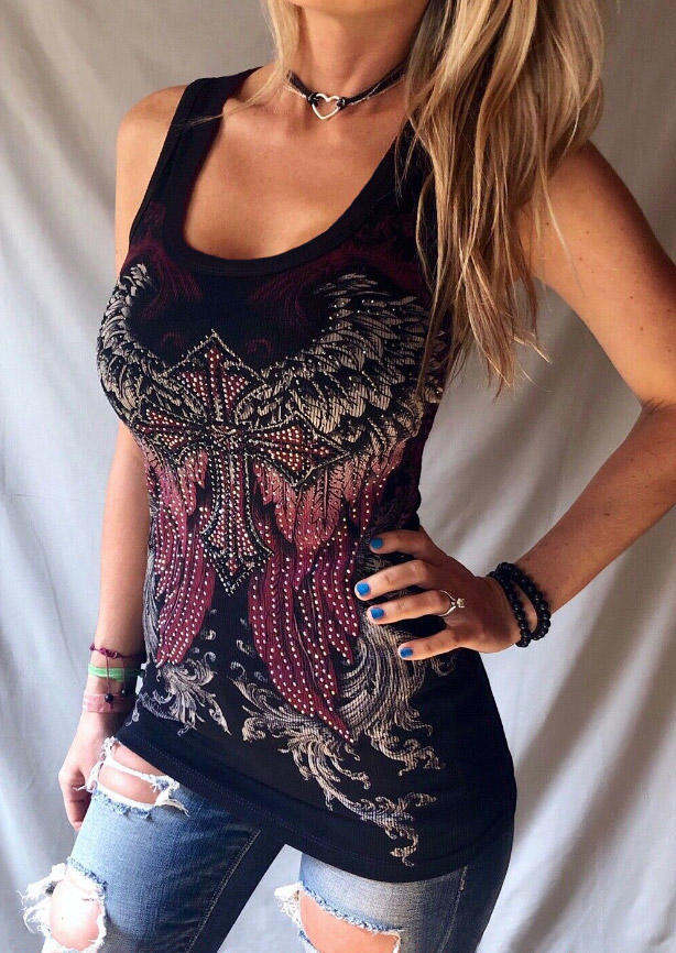 

Cross Wing Embellished Tank - Black, SCM016916