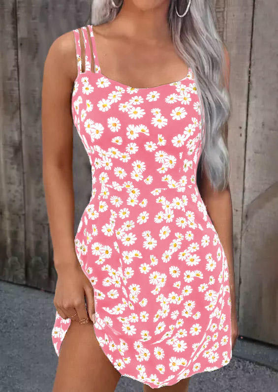 

Daisy Hollow Out Ruffled Sleeveless Mini Dress - Pink, SCM016974