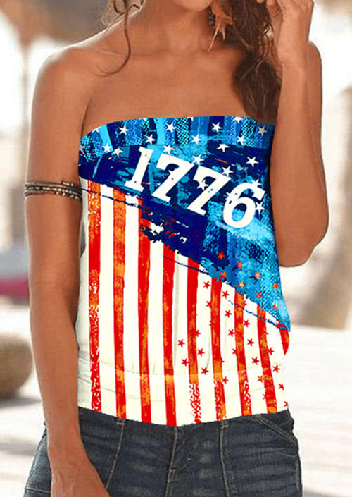 

1776 American Flag Strapless Bandeau Tank, Multicolor, SCM016346