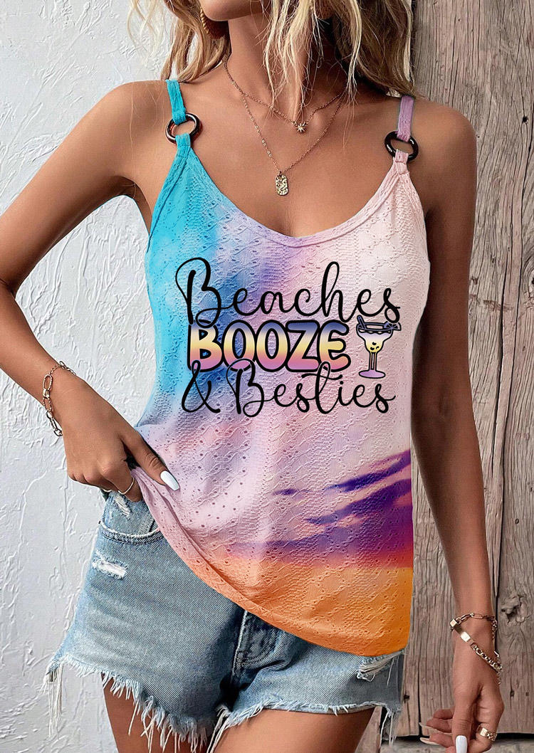 Beaches Booze & Besties Tie Dye Hollow Out Camisole