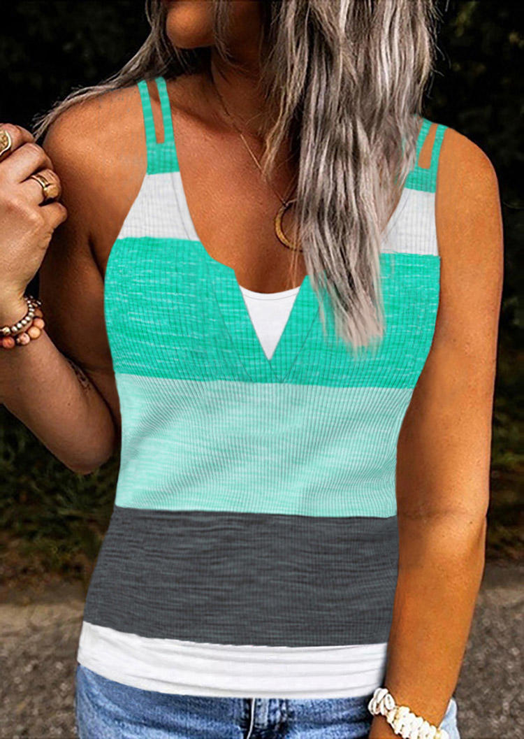 Color Block Striped Hollow Out Fake Two-Piece Tank