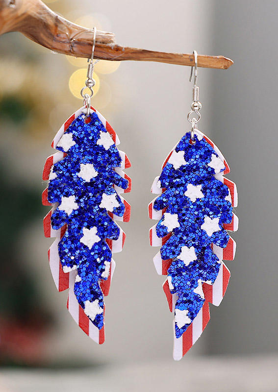 

American Flag Leaf Hook Earrings, Multicolor, SCM016943