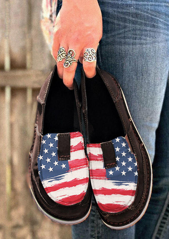 

American Flag Splicing Round Toe Flat Sneakers - Brown, SCM016998