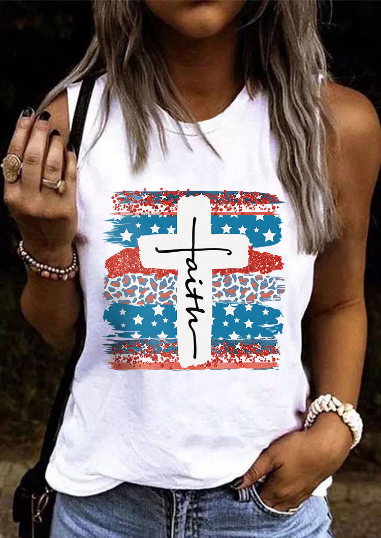 

Faith Cross American Flag Tank - White, SCM017014