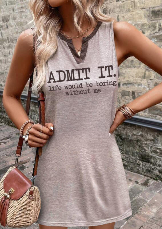 

Admit It Life Would Be Boring Without Me Mini Dress - Light Khaki, SCM017030