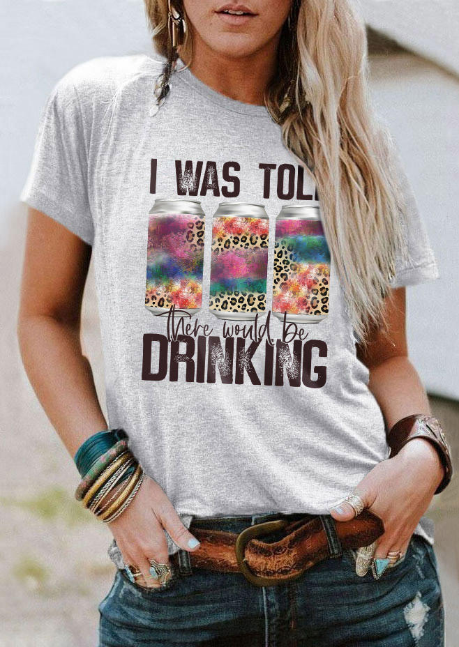 

I Was Told There Would Be Drinking Leopard T-Shirt Tee - Light Grey, Gray, SCM017061