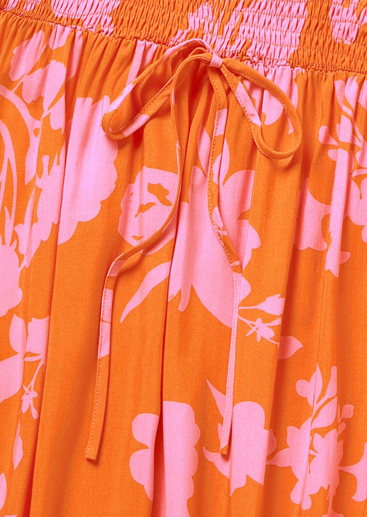 Floral Smocked Ruffled Tie Strapless Bandeau Mini Dress