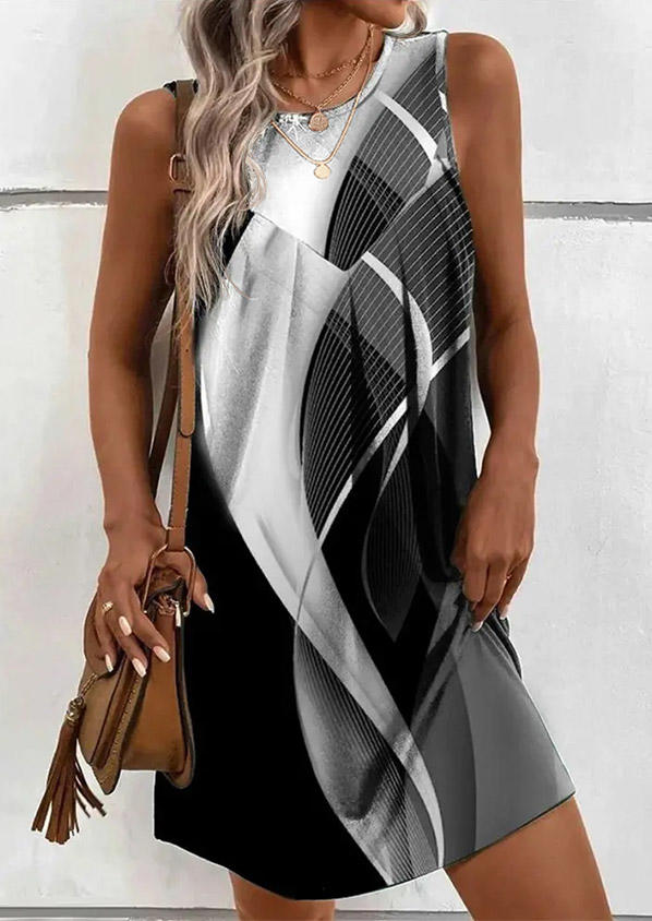 

Color Block Button Sleeveless O-Neck Mini Dress, Multicolor, SCM016759