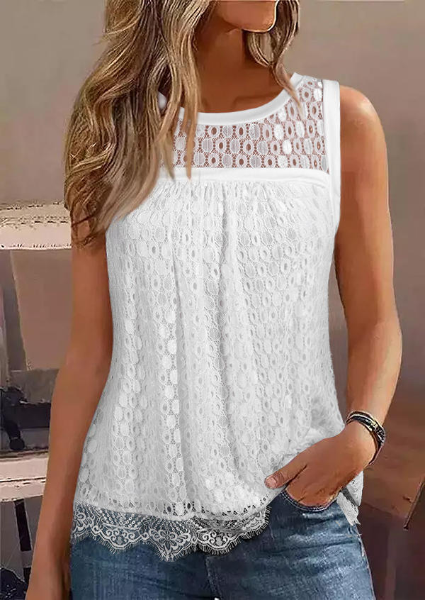 

Lace Splicing Hollow Out Tank - White, SCM016813