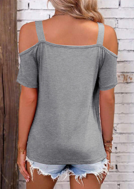 Lace Splicing Cold Shoulder Blouse - Gray
