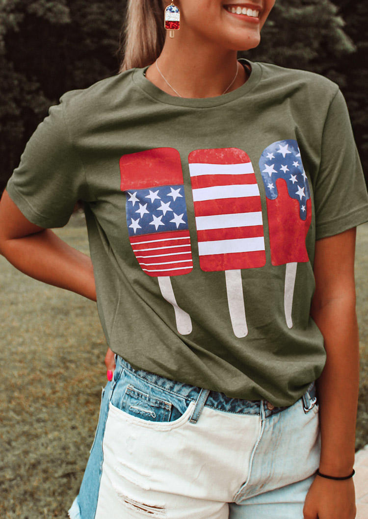 

American Flag Ice Cream T-Shirt Tee - Army Green, SCM016933