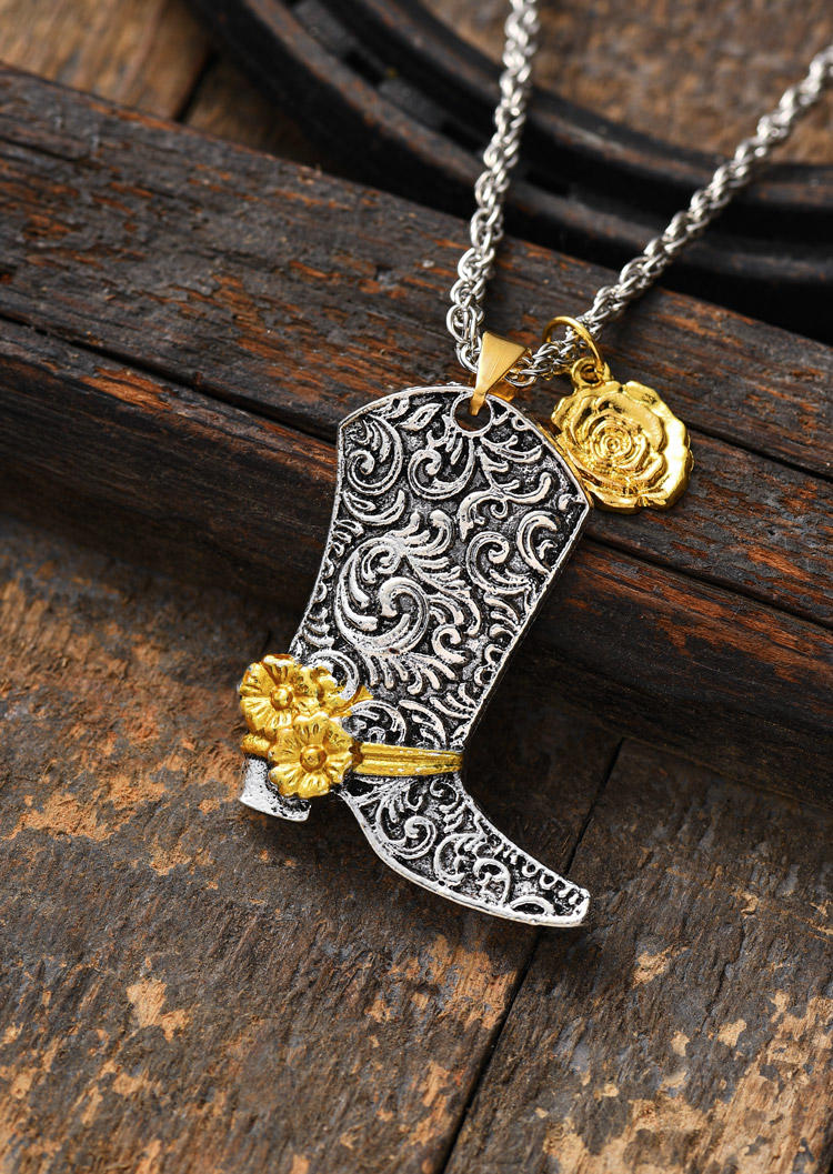 

Rose Western Boot Pendant Necklace, Silver, SCM016843