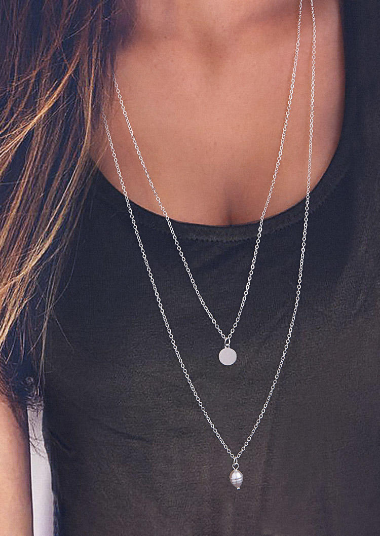 

2Pcs Disc Pendant Necklaces Set, Silver, SCM016941