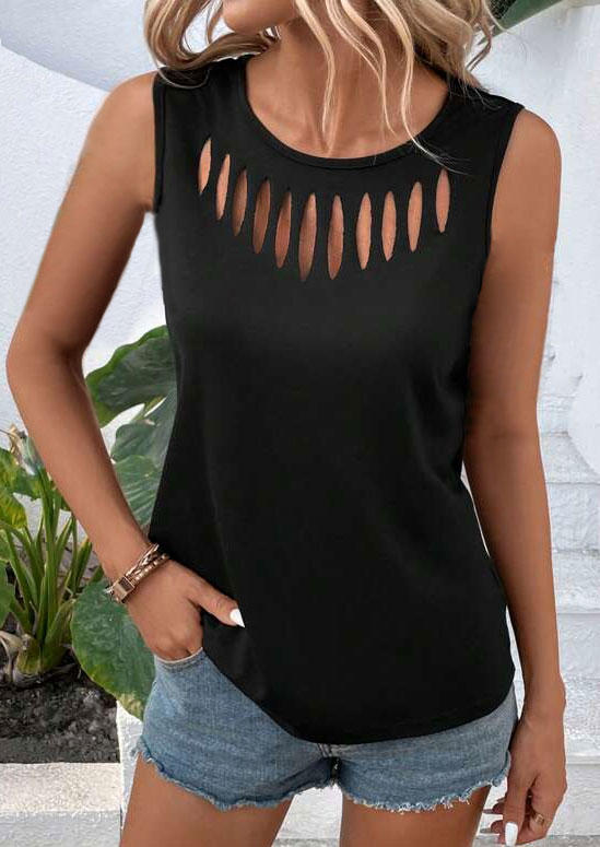 

Hollow Out O-Neck Tank - Black, SCM016982