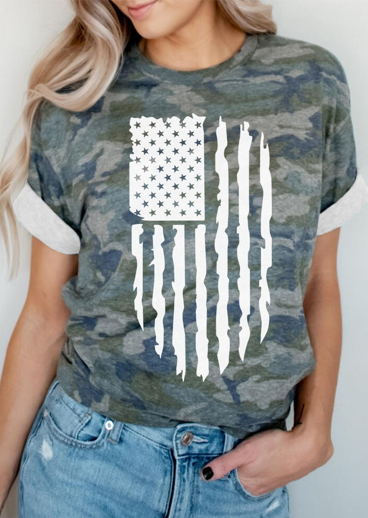 

American Flag Camouflage T-Shirt Tee, Multicolor, SCM017039