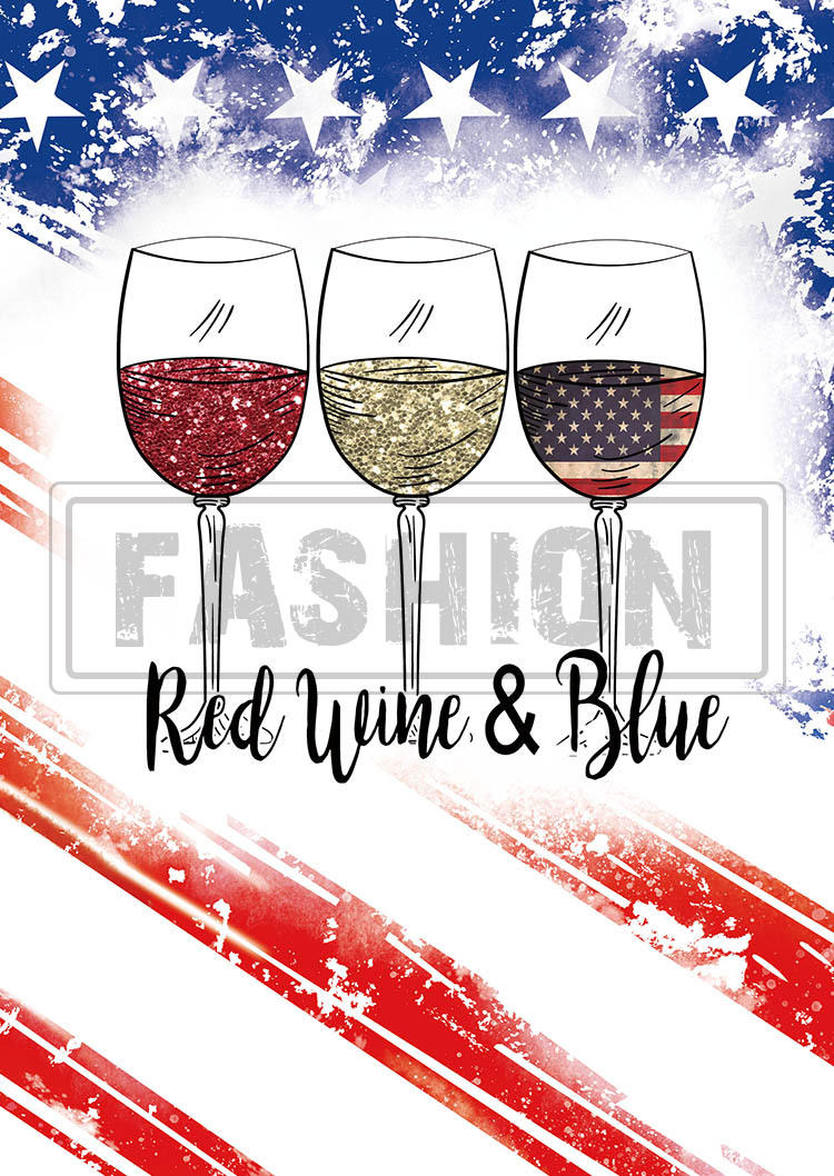 Red Wine & Blue American Flag Bleached T-Shirt Tee - White