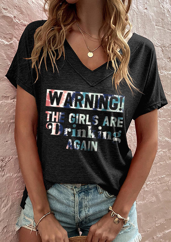

Warning The Girls Are Drinking Again T-Shirt Tee - Dark Grey, Gray, SCM017133