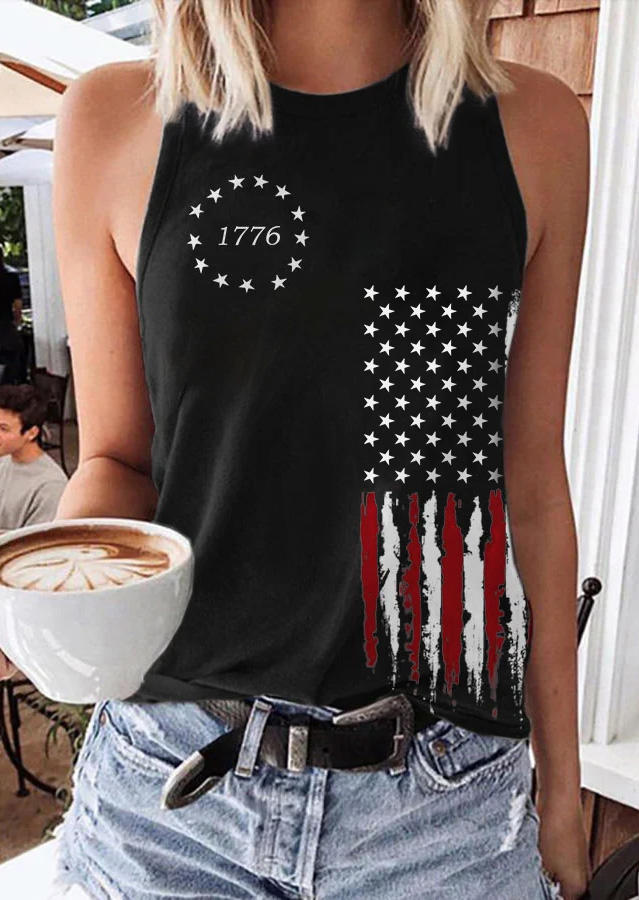 

1776 American Flag O-Neck Tank - Black, SCM017150