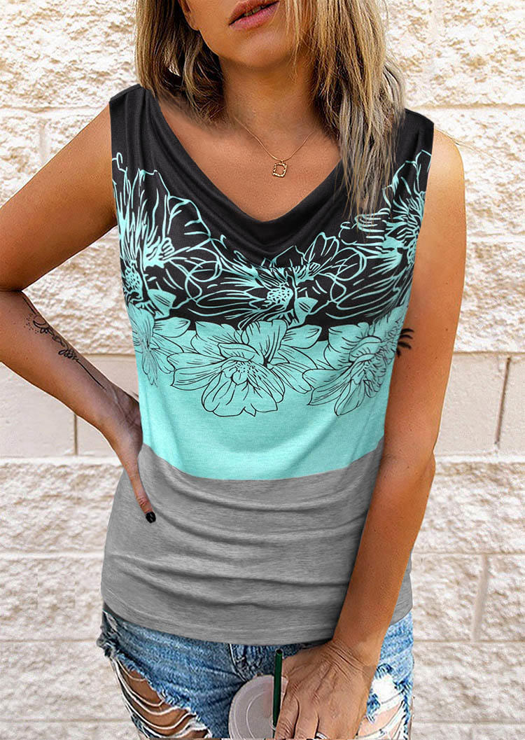 

Floral Color Block Cowl Neck Tank, Multicolor, SCM016956