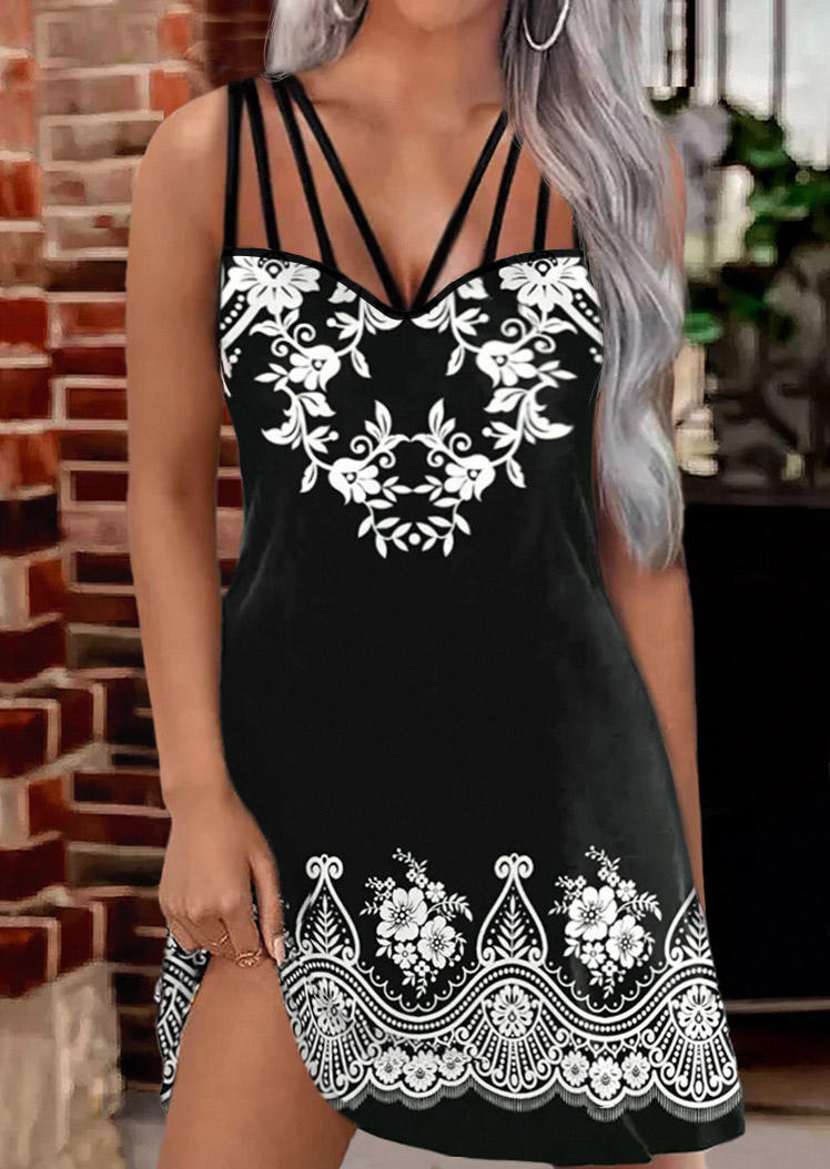 

Floral Sleeveless Vintage Mini Dress - Black, SCM017026