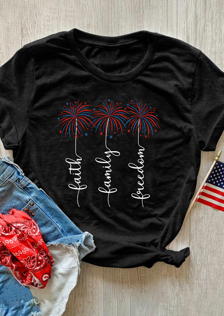 

Faith Family Freedom Fireworks T-Shirt Tee - Dark Grey, Gray, SCM017134