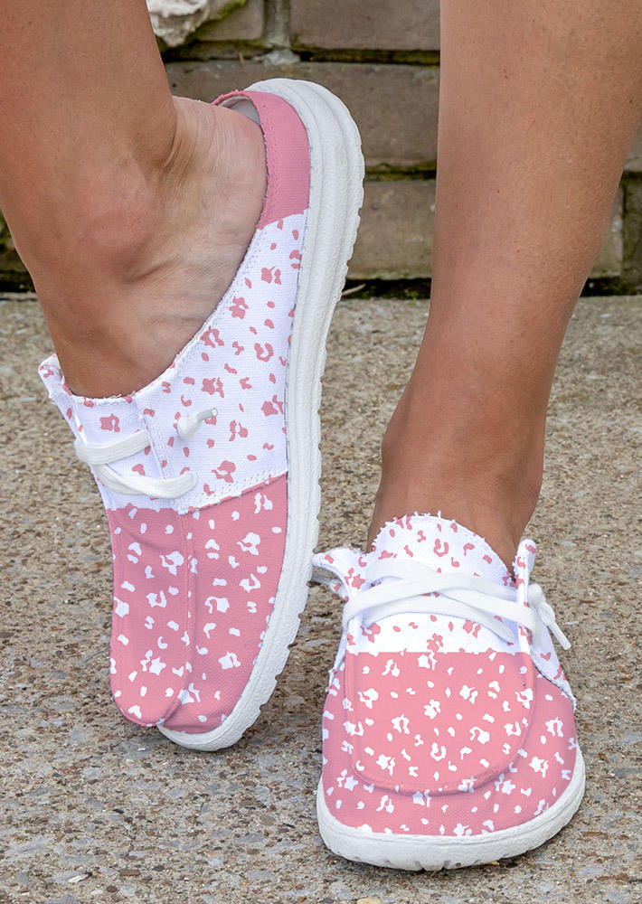 

Ditsy Floral Color Block Lace Up Sneakers - Pink, SCM017231