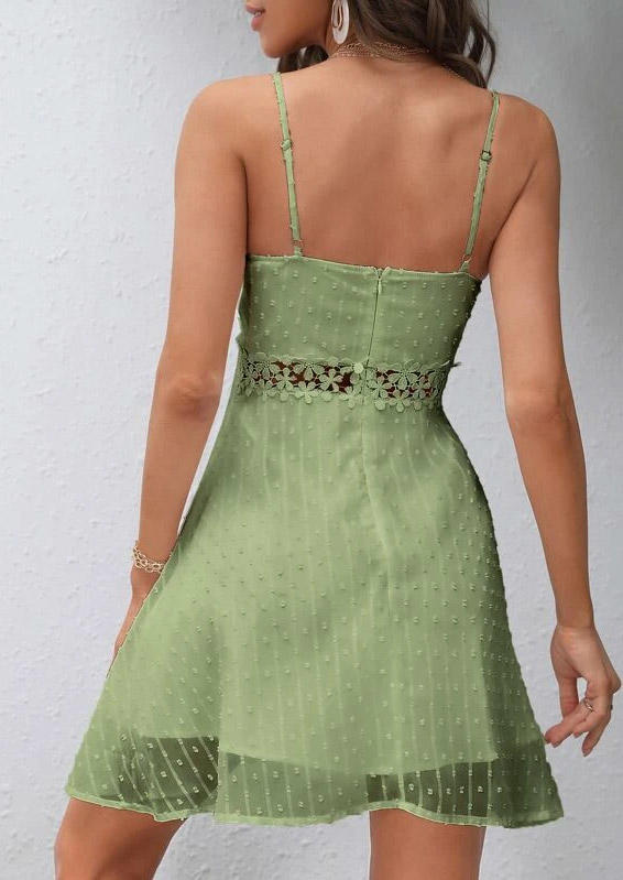Dotted Swiss Lace Splicing Sleeveless Mini Dress - Green