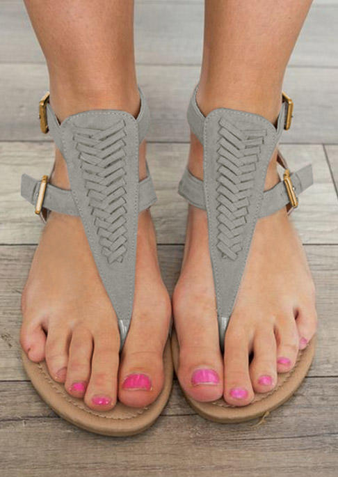 

Buckle Strap Round Toe Flat Sandals - Gray, SCM016621