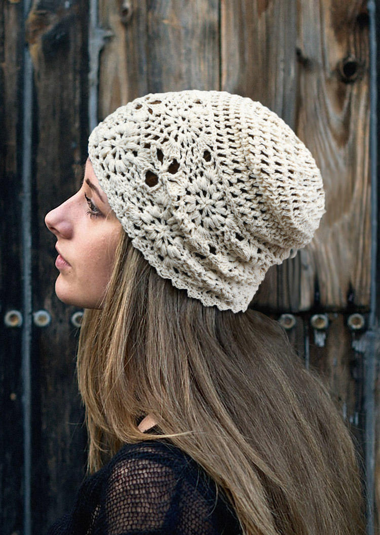 

Crochet Knitted Hollow Out Hat, White, SCM017066
