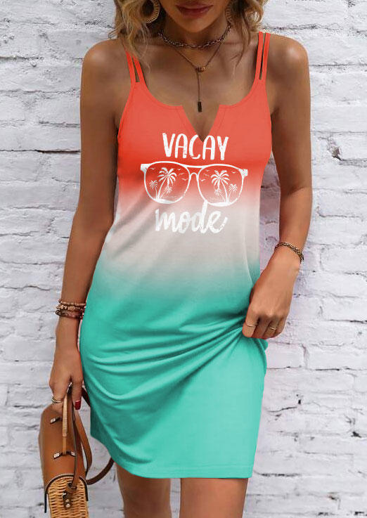 

Vacay Mode Gradient Coconut Tree Mini Dress, Multicolor, SCM017121