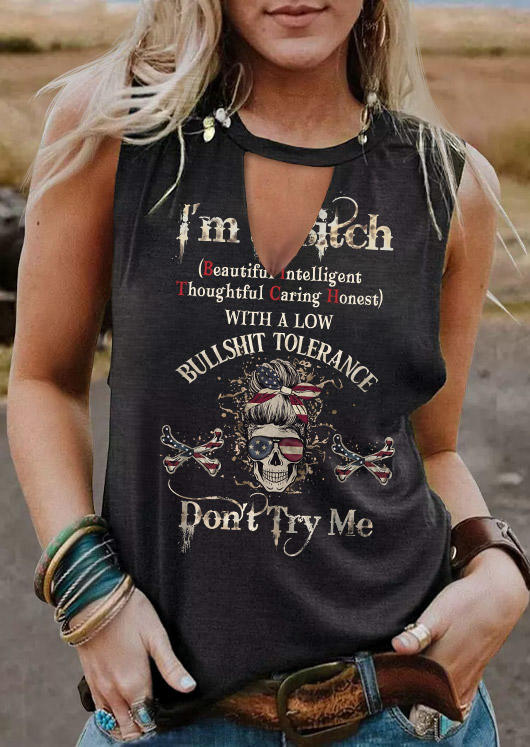 

Don't Try Me American Flag Keyhole Neck Tank - Dark Grey, Gray, SCM017152