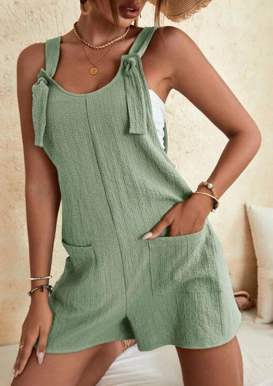 Pocket Thick Strap Overall Romper - Green