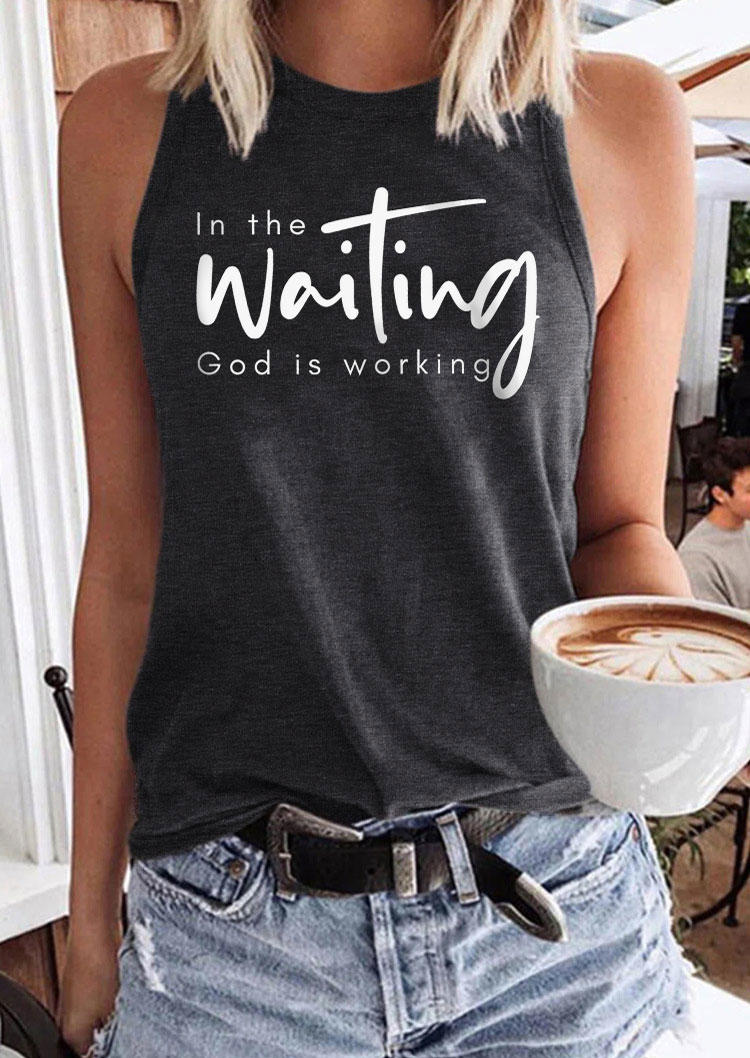 

In The Waiting God Is Working Racerback Tank - Dark Grey, Gray, SCM017276