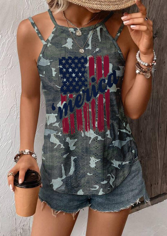 

'Merica American Flag Camouflage Camisole, Multicolor, SCM017294