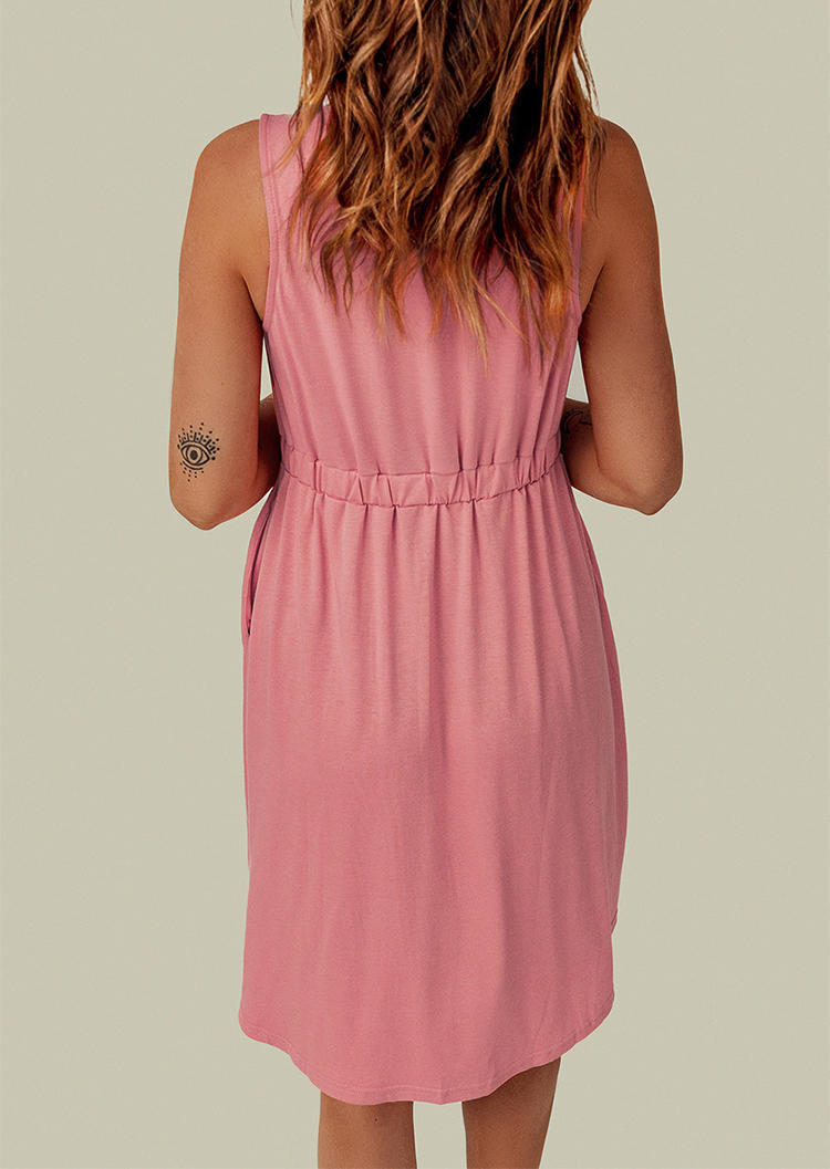 Lace Splicing Pocket Ruffled Mini Dress - Pink