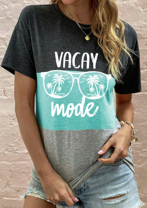 

Vacay Mode Coconut Tree Color Block T-Shirt Tee, Multicolor, SCM016969