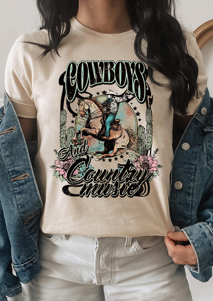Cowboy's And Country Music T-Shirt Tee - Apricot