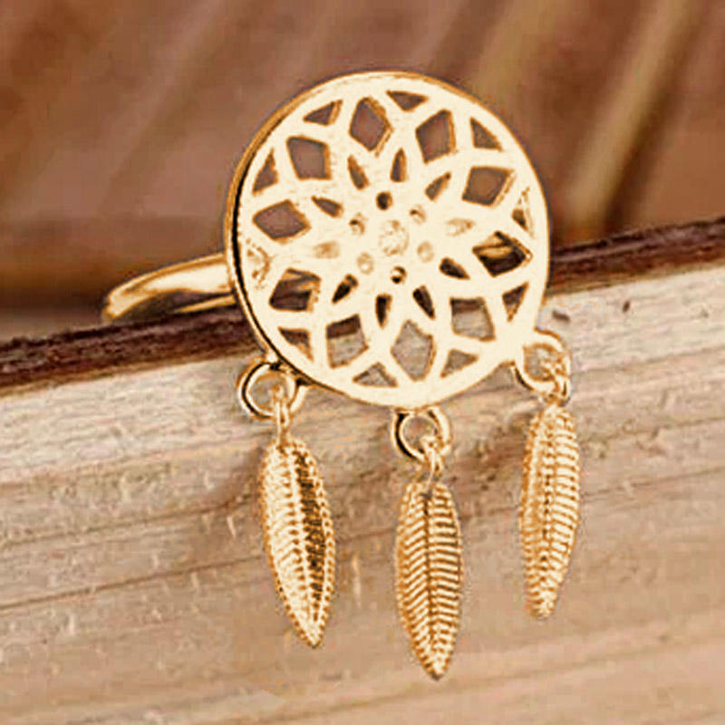 Dreamcatcher Hollow Out Feather Adjustable Alloy Ring