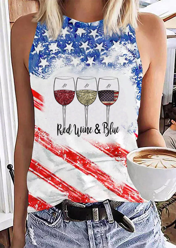 

American Flag Red Wine & Blue Glitter Tank, Multicolor, SCM017333