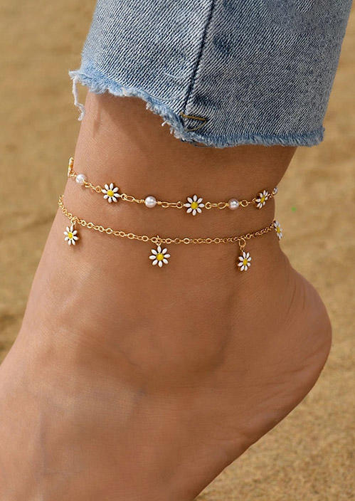 

2Pcs Daisy Alloy Anklet Set, Gold, SCM017105
