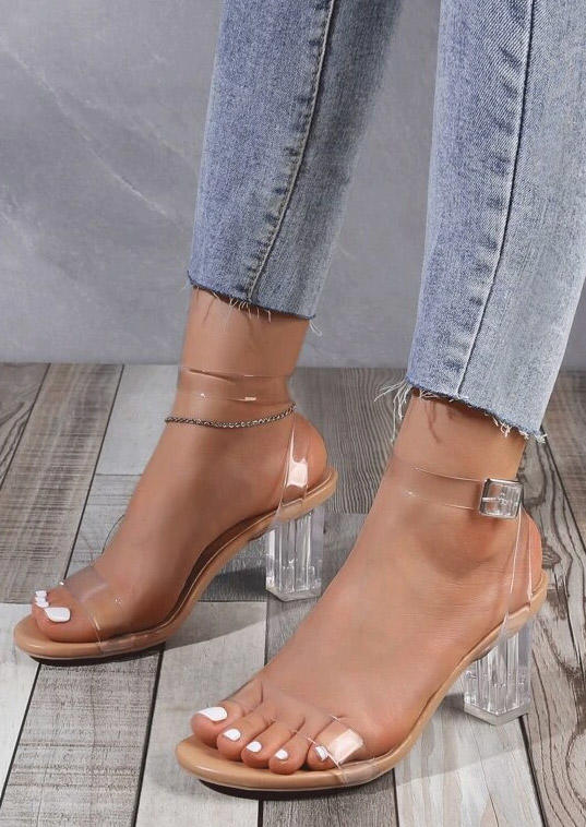 

Transparent Buckle Strap Chunky Heels Sandals - Apricot, SCM017108