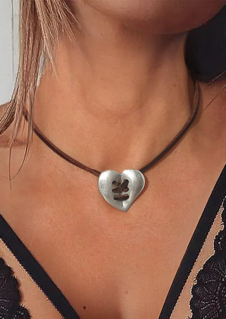 

Heart Alloy Pendant Necklace, Silver, SCM017155